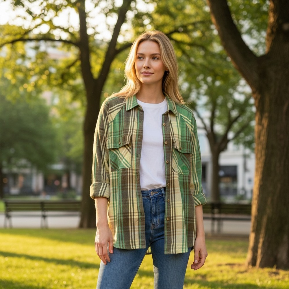 The North Face Womens Set Up Flannel Optic Emerald Plaid Shirt XS Gorpcore Layer